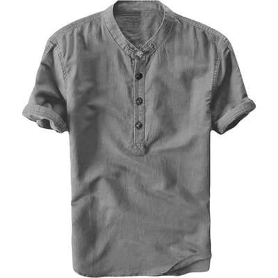 Heren Zomerhemd Opstaande Kraag Pullover Korte Mouwen Middellang Effen Kleur Casual Zakelijke Stijl Vakantie Strand Top M
