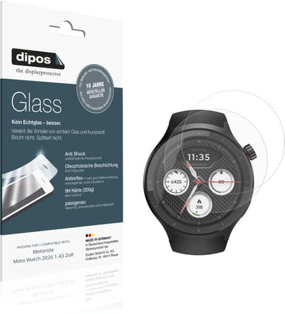 dipos – 2x Matte Pantserfolie geschikt voor Motorola Moto Watch 2026 1.43 Zoll | 9H Screenprotector