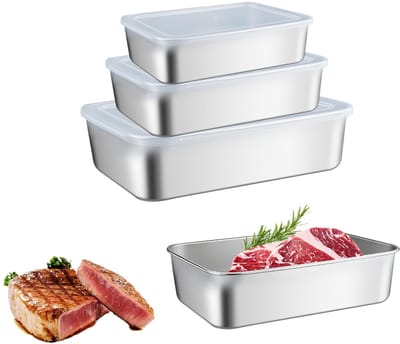Dailygoods- Opslagcontainers 3 stuks - Roestvrij Staal - 1000ml/1800ml/3000ml - Luchtdicht - Geschikt voor Koelkast - Duurzaam Materiaal - Voedselopslag
