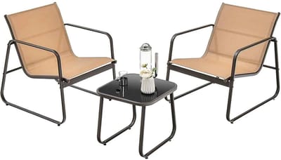 CORE Tuinmeubelset - Tuinmeubel set - Tuinmeubels - Tuinset 3-delig - 2 Relax stoelen met tafeltje - Verstelbare voet - Stoel: 77x60x75cm Tafel: 44x44x40cm - Bruin met Zwart
