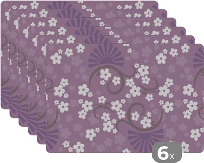 Placemat - Placemats kunststof - Bloemen - Patronen - Sakura - 45x30 cm - 6 stuks - Hittebestendig - Anti-Slip - Onderlegger - Afneembaar