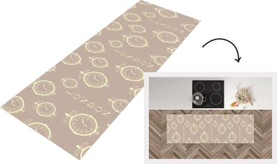 Keukenloper - Loper keuken - Londen - Klok - Patroon - Vintage - 150x50 cm - Keukenloper vinyl