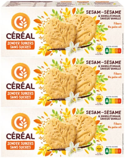 Céréal Sesamkoekjes Vanillesmaak - 3 x 132 gr - Voordeelverpakking