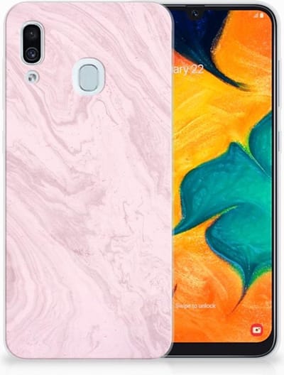 Samsung Galaxy A30 TPU Siliconen Hoesje Marble Pink - Origineel Cadeau Vriendin