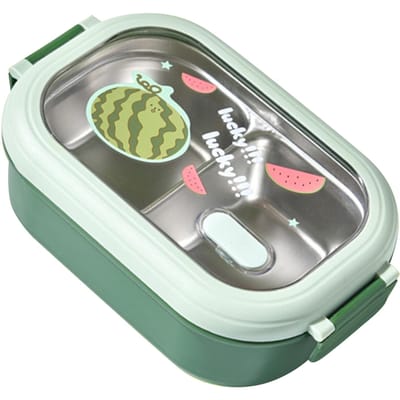 Bento Lunchbox Draagbaar Veilig Lekdicht Verdeeld Roestvrij Staal Thermische Lunchbox voor Studenten School Kantoor Green gray