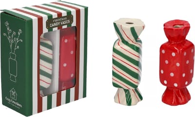 Cozy Creations Cadeauset / giftset kaarsenhouders candy 2 stuks groen/rood 4.5x11.5cm