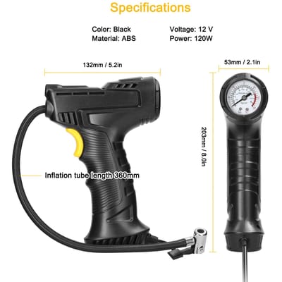 Pompe à air de voiture 120W Compresseur d'air portable Gonfleur de pneu avec manomètre et lumière LED pour voiture moto