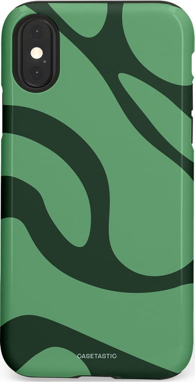 Casetastic hoesje geschikt voor Apple iPhone X / Apple iPhone XS - Dubbellaagse bescherming - Khakigroene Bos Blobs - Fashion Case - Saliegroen Donkergrijs