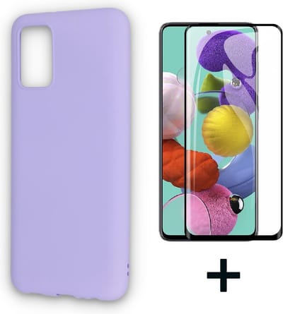 HB Hoesje Geschikt voor Samsung Galaxy A02S - Paars/ Fullscreen Glazen Screenprotector - Siliconen Back Cover