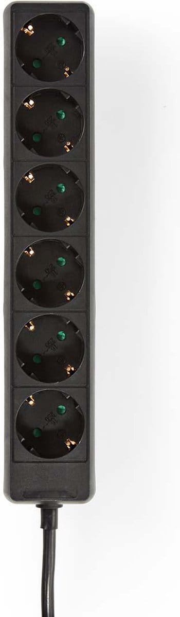 Nedis Stekkerdoos - Randaarde stekker / Type F (CEE 7/7) - 6-wegs - 1.50 m - 3680 W - 16 A - Soort aarding: Zijcontacten - 230 V AC 50/60 Hz - Hoek van stopcontact: 45 ° - H05VV-F 3G 1,5 mm² - Zwart