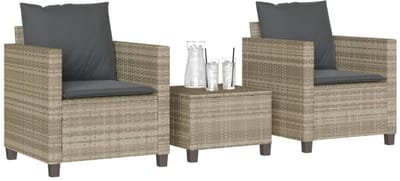 Balkonset 2 personen - Tuinset - Bistroset - Lichtgrijs - Weerbestendig - 3 delig - Tuintafel en 2 stoelen - 2 personen - Poly rattan