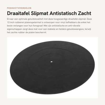 Dailygoods - Draaitafel Slipmat - Antistatisch - Zacht Rubber - Zwart - LP Platenspeler Pad - Geschikt voor Fonograaf - 12 inch
