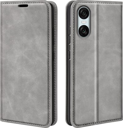 MobyDefend Hoesje - Geschikt voor Sony Xperia 10 VI - Luxe Wallet Bookcase (Magnetische Sluiting) - Grijs
