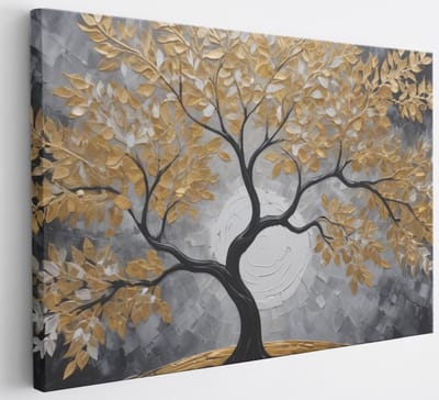 Saammp Canvas Schilderij - Winterboom met de maan - Abstract - 30x20 - Foto op canvas - Wanddecoratie - Muurdecoratie Woonkamer - Slaapkamer decoratie - Canvas Print