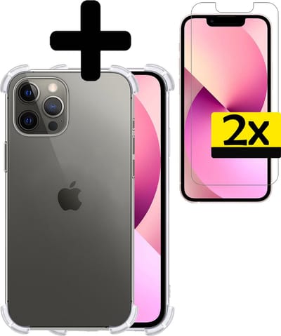 Hoesje - Met Screenprotector - 2 Stuks - Geschikt voor Apple iPhone 14 Pro - Sterk & Shockproof - Siliconen Case - Back Cover - Telefoon Hoes - Shock Proof - Telefoonhoesjes - Transparant
