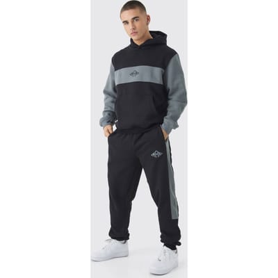 Regular Fit Men's Diamond Colour Block Capuchon Trainingspak | Black | Size XS