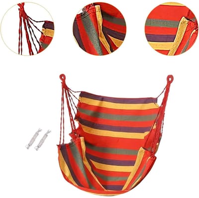 Hangstoel - Hangmat Stoel - Canvas - Voor Volwassenen en Kinderen - Met 2 Ophangtouwen en Opbergtas - Tot 150 kg - Rood