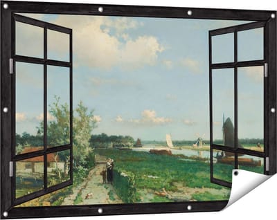 Gards Tuinposter Doorkijk De Trekvliet bij Rijswijk - Jan Hendrik Weissenbruch - 120x80 cm - Tuindoek - Tuindecoratie - Wanddecoratie buiten - Tuinschilderij