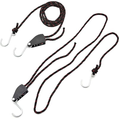 2pcs Sangles d'arrimage pour kayak Cordes à poulie à cliquet Cordes réglables Cintre Charge de travail jusqu'à 299.8lbs pour kayak canoë bateau 2.5M*6MM black