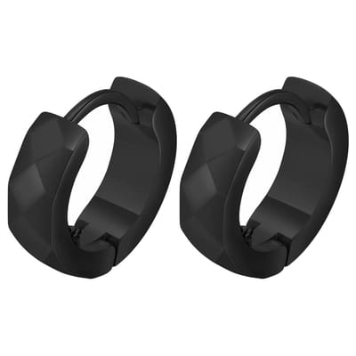 Fako Bijoux® - Oorbellen - Oorringen - RVS - Staal - Stainless Steel - Facet Geslepen Ruit - 13mm - Zwart