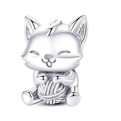 Fler® | Bedel | Past op populaire bedelarmbanden (standaard - 3mm) | Kat met Bol Wol Bedel | Hangbedel Charm | 925 sterling zilver | | Armband Kraal | Valentijnsdag Cadeau | Sinterklaas kado | Kerstcadeau | Verjaardagsgeschenk | Vriendschap