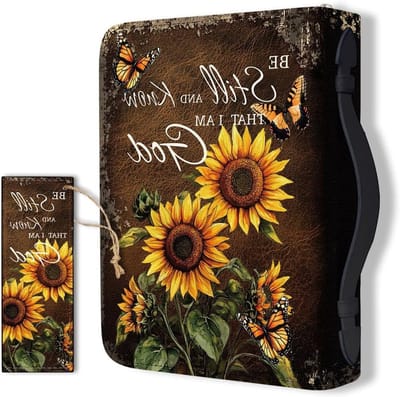 Grote Bijbelhoes van PU-leer met bloemen en vlinders, 20.5 x 28 x 5.5 cm, ideaal voor het meenemen van Bijbels en notitieboeken, perfect voor mannen en vrouwen.