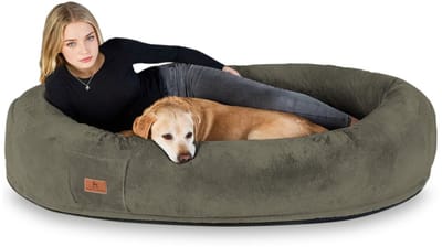 Knuffelwuff Plufi Reusachtig Hondenbed voor Mensen en Honden Khaki