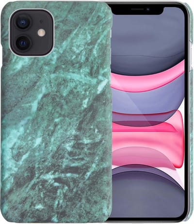 Hoesje Geschikt voor iPhone 11 Hoesje Marmer Case Hard Cover - Hoes Geschikt voor iPhone 11 Case Marmer Hoesje Backcover - Groen - 2 Stuks
