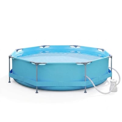 Jensaro Bovengronds Frame Zwembad met Filterpomp - Ø 300x76 cm - Rond Metalen Opzetzwembad - 4383 Ltr - Tuinzwembad - Kleur Blauw