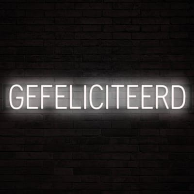 GEFELICITEERD - Lichtreclame Neon LED bord verlicht | SpellBrite | 107,41 x 16 cm | 6 Dimstanden & 8 Lichtanimaties | Reclamebord neon verlichting