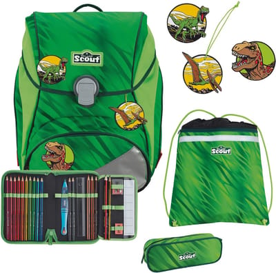 Scout Schooltas Alpha Set 4-delig Dino Rex Groene
