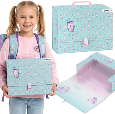 Bubble Tea Dikke XXL schoolmap met handvat voor meisjes, stevig, voor school, tekeningen en documenten A4 9 cm