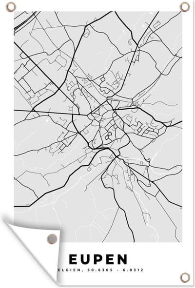 Muurdecoratie Plattegrond – Eupen – Zwart Wit – Stadskaart - Kaart - 120x180 cm - Tuinposter - Tuindoek