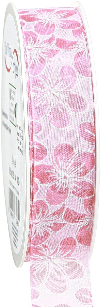 Decoratief lint met bloemen cadeaulint lente roze 25mm 20m