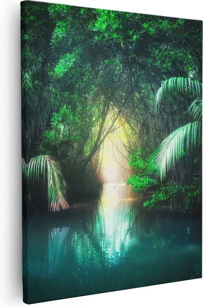 Artaza Canvas Schilderij Bos - 40x50 cm - Wanddecoratie Jungle - Muurdecoratie Zonsondergang - Kamer Accessoires Woonkamer