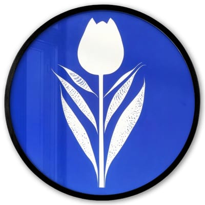 Poster in lijst Rond - Fotolijst 40x40 cm - Posters - Tulp - Minimalistisch - Bladeren - Wit - Ronde posterlijst zwart - Decoratie - Wanddecoratie woonkamer - Muurdecoratie slaapkamer