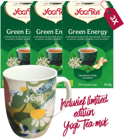 Yogi Tea Green Energy Bio - 3 pakjes - inclusief limited edition Yogi Tea mok