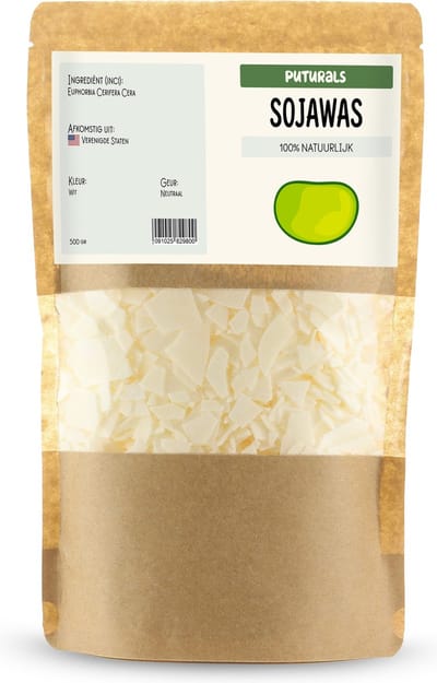 Puturals Sojawas 100% Natuurlijk - 500gr - Eco C3 en Vegan - Sojawas voor Kaarsen - Soja wax voor Cosmetica en DIY toepassingen