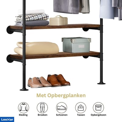 LooMar Kledingrek - Kledingkast - Kledingkasten slaapkamer - schoenenkast – Schoenenrek - garderobekast – MDF - Metaal - Bruin - Zwart