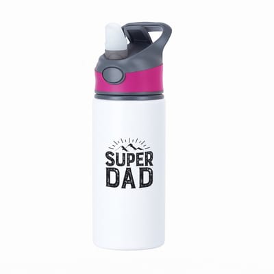 Hacebo® - Super dad waterfles met rietje roze - Papa - Vader - Cadeau - vaderdag - water fles - 650ML