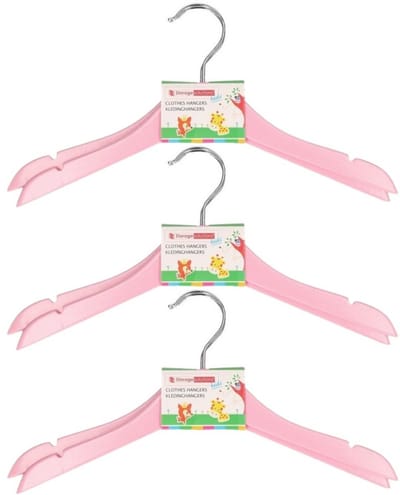 Stevige kledinghangers voor kinderen 12x stuks hout - Lichtroze klerenhangers