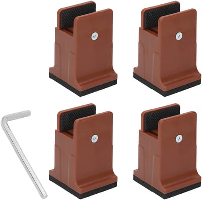 6 Inch Bed Risers with Adjustable Screw Clamp Furniture and Desk Lifts, 4 Piece Set for Beds, Sofas, Tables;Soft Rubber Base to Protect Floors and Reduce Noise (Brown)