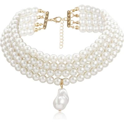 Prachtige Meerdere Lagen Imitatie Parels Choker Kettingen voor Vrouwen Sieraden Onregelmatige Parels Hanger Bruiloft Ketting 2019 brown