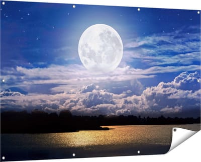 Gards Tuinposter Volle Maan bij het Water - 150x100 cm - Tuindoek - Tuindecoratie - Wanddecoratie buiten - Tuinschilderij