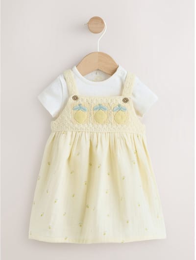 Next - Meisjes - 2-delige set van overgooier en romper - Geel