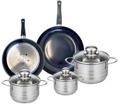 Set van 2 Koekenpannen 20 en 24 cm en 3 kookpotten 12, 14 en 16 cm Elo Prima Brillant