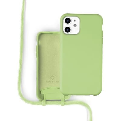 Coverzs Silicone case met koord - Telefoonhoesje met koord - Backcover hoesje met koord - touwtje - geschikt voor Apple iPhone 11 - Lichtgroen