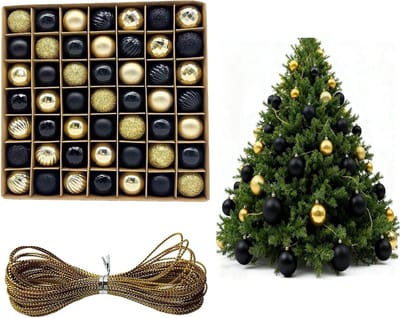 Kerstballen Set van 49 Stuks - 3 cm Kleine Versieringen voor Kerstboom en Feestdecoratie in Zwart en Goud