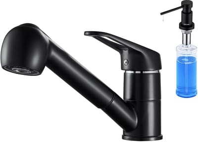 Auralum max keukenkraan met uittrekbare uitloop - Keukenmengkraan - Met Zeepdispenser 300ML - Handdouche - Uittrekbaar - Flexibele Slang - keuken kraan zwart