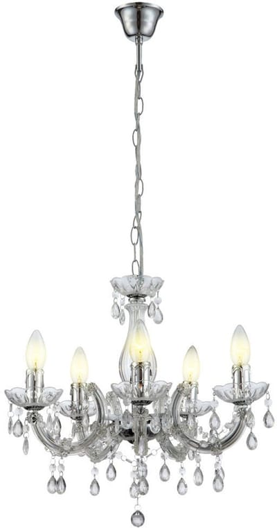 Kristallen kroonluchter, hanglamp, chroom, eettafellamp, pendellamp, 5x E14, DxH 44x128 cm